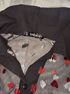 Shein Black Heart Print Mesh Top