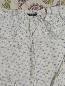 White Floral Print Button-Up Top