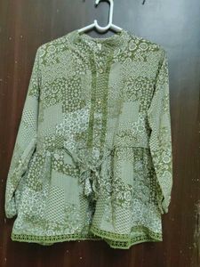 Green Patchwork Kurta with Tie