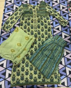 Green Block Print Kurta