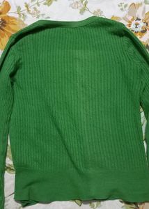 Green Cardigan Ribbed Top