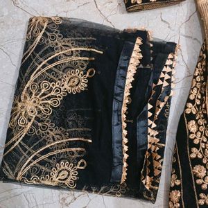 Elegant Gold &amp; Black Embroidered Lehenga Choli