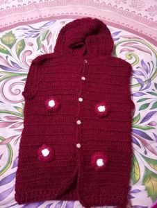Handmade Girls Hooded Crochet Sweater