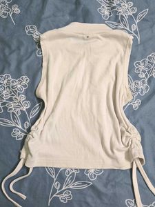 y2k Cream Ribbed Mock Neck Tank Top