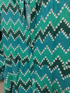 Biba Green Tarquoise Chevron Block Print Dress