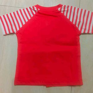 Tripti Kids Orange Striped Sleeve T-Shirt