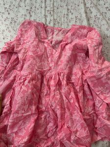 Pink Floral Print Peplum Top