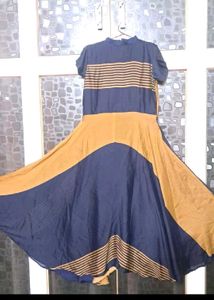 👗Stylish Blue &amp; Ochre Gown dress