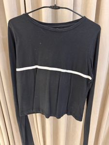 Black Crop Top with White Stripe