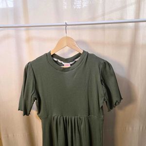 Olive Green Ribbed Dress