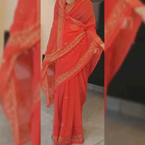 Beautiful rose pink Embroidered Saree🩷