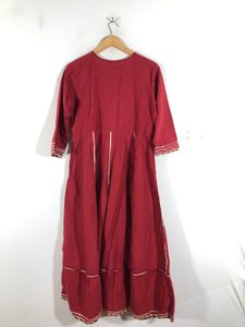 Dark Red Emboridered A-Line Kurta(Women’s)