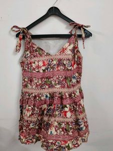 Floral Peplum Top with Lace Trim