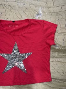 Red Sequined Star Cropped Tee