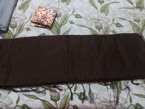 Dark Brown Saree with Floral Blouse Piece