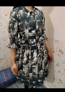 Stylish Pleated Tie-Neck Dress