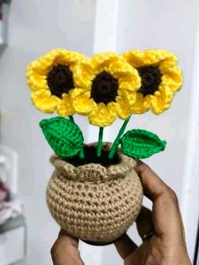 Handmade Crochet Sunflower Pot