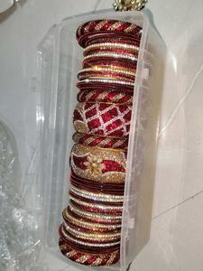 Stunning Red &amp; Gold Stone Bangles Set