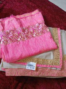 Designer Cream And Peach Colour Saree