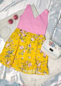 Korean Styled Floral Mini Skirt And Top Combo