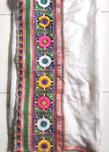 Embroidered White Navratri Dupatta