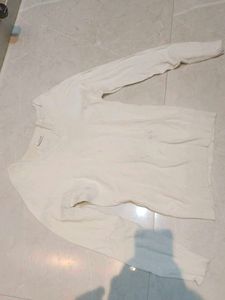 Cream V-Neck Long Sleeve Top