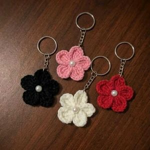 Handmade Crocheted Flower Keychains 4