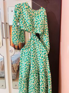 v neck green floral dress