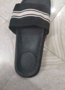 Black Slides with Striped Strap