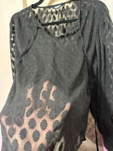 Chic Black Sheer Print Long Sleeve Top