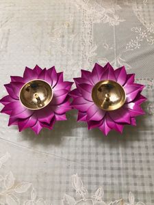 itle:   Set of 2 Purple Lotus Flower Brass Diya |