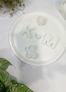 White Decorative Plate Initials K &amp; M
