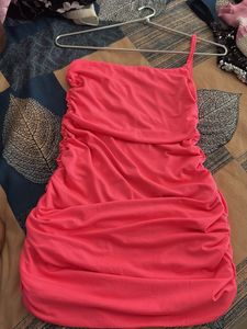 Coral One-Shoulder Mini Dress