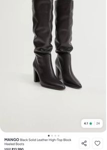 MANGO Black Knee-High Block Heel Boots