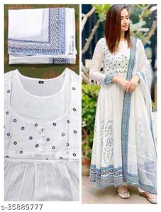 White Printed Anarkali Kurta with dupatta