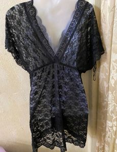 Sheer Black Lace Tunic Top