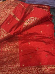 Red Banarasi Silk Saree with Blouse