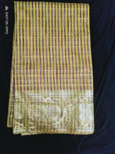 Elegant Yellow Striped Saree with Gold Border