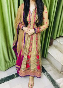 Embroidered Net Kurta Set