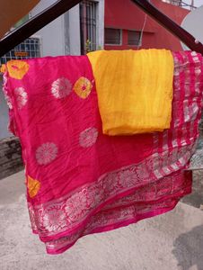 Dola Silk Rani Pink Saree, New Without Tag