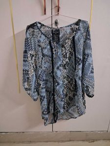 Blue Printed Boho Tunic Top