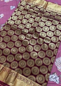 Elegant Maroon Silk Saree with Gold Motifs