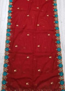 red embroidered dress material with dupatta