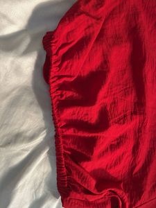 Chic Red Crinkle Button-Up Top