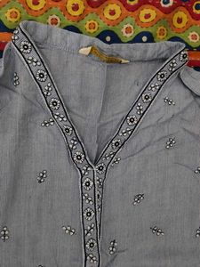 Light Blue Embroidered Kurti with Bell Sleeves
