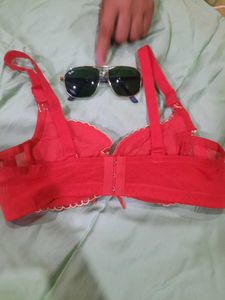 Red Floral Embroidered Bra