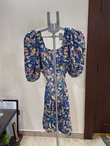 Blue Floral Puff Sleeve Dress