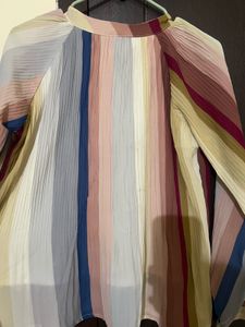 Striped Pleated Long Sleeve Top