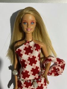 Barbie Doll Red White Patterned Dress