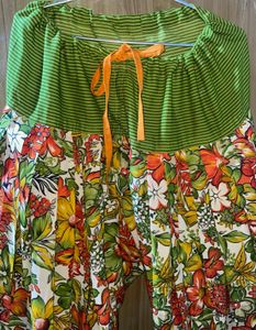 Green Kurta Set with Floral Pants